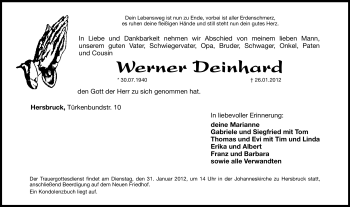 Traueranzeige von Werner Deinhard von Hersbrucker Zeitung